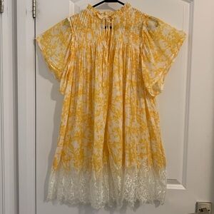Yellow and White Floral Dress With Lace
